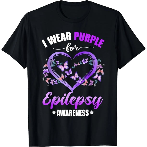 Camiseta de Mujer con Corazón y Mariposa - Uso Púrpura por Conciencia de Epilepsia