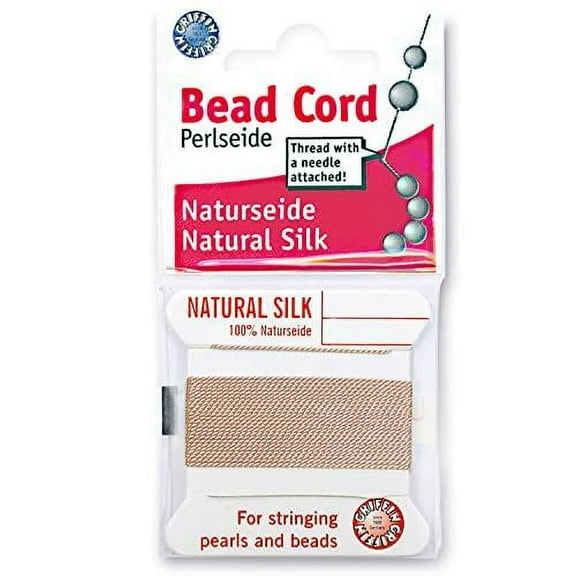 Griffin Silk Bead Cord Perlseide – Light Pink Color – Size 3 (0.50mm) – 2 Meters per Card – Stainless Steel Needle Attached – for Knotting Pearls, Gemstones, Crystals and Beads