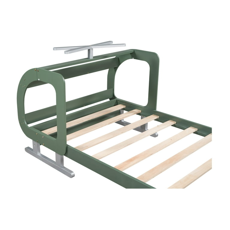 Wood Twin Plane Shaped Platform Bed with Shelf and Rotatable