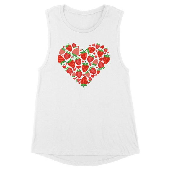 Strawberry Heart Women's Muscle Tank Large White