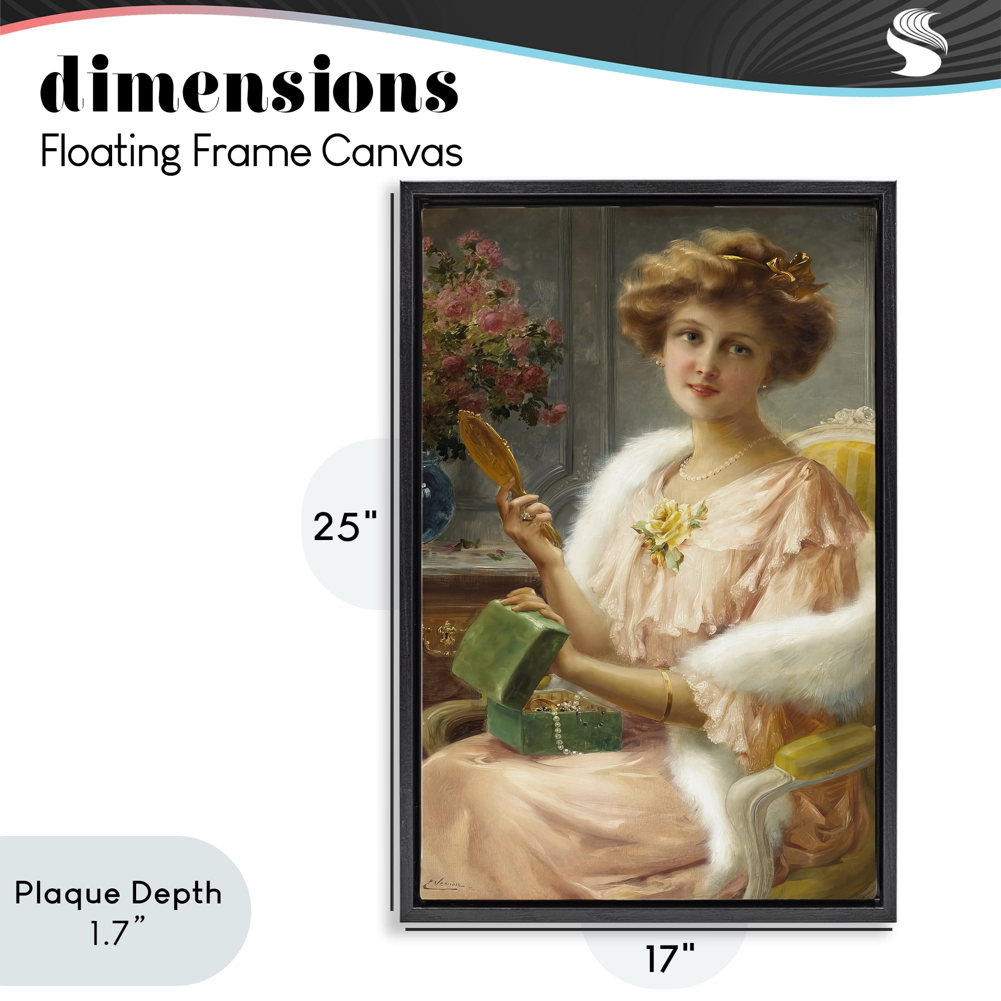 Stupell Industries Young Lady with Mirror Black Framed Floater Canvas Wall Art, design by Tina LeCour