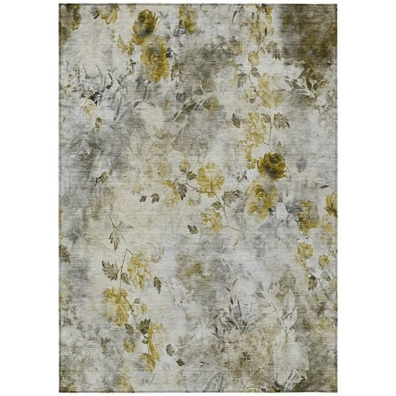 HomeRoots 583148 3 x 5 ft. Floral Washable Indoor & Outdoor Rectangle Area Rug, Taupe, Ivory & Tan