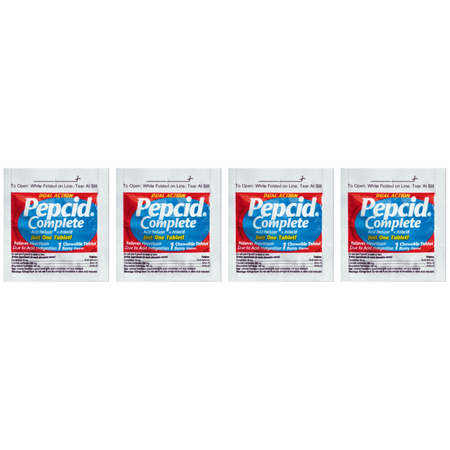 Pepcid Complete Dual Action Acid Reducer and Antacid Chewable Berry Flavor on The Go Convenience Packets Individually Sealed, 1 Tablet Per Packet, UNBOXED (4 Pack)
