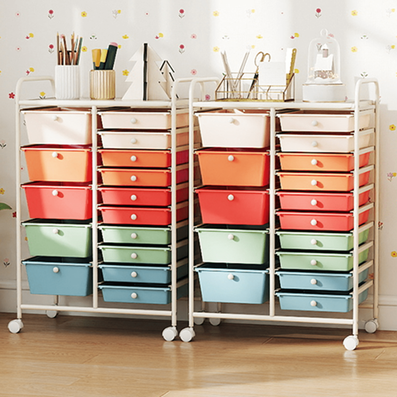 Costway 15 Drawer Art & Craft Rolling Storage Cart Tools Scrapbook Paper Office School Organizer Macaron