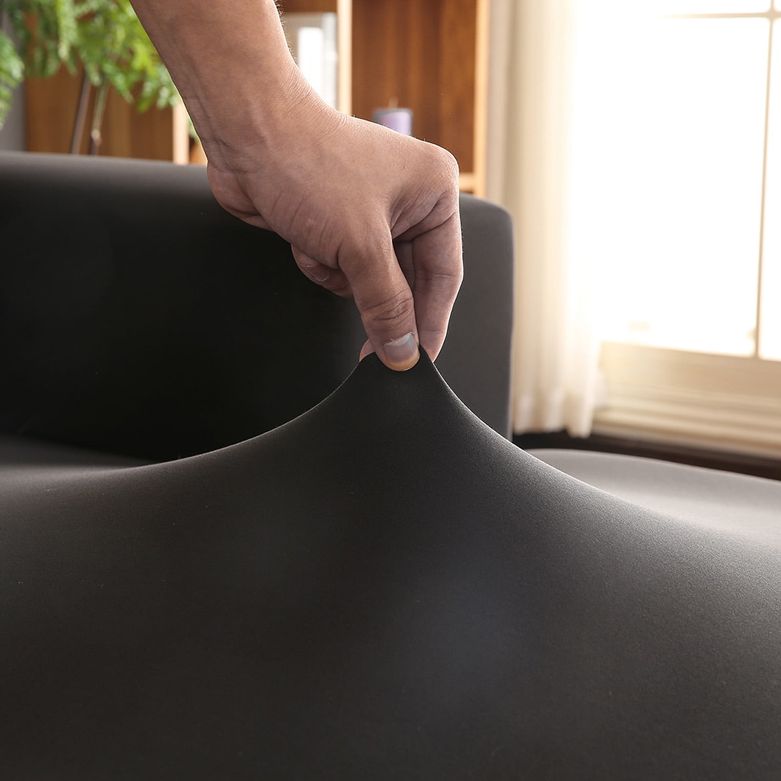 Fyydes 3+2 Seat Corner Sofa Cover L Shape Slipcover Protector for Living Room (Black)