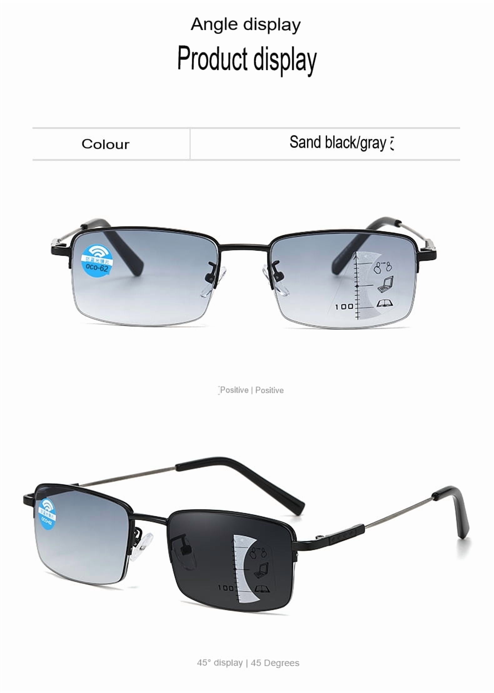 2pc Progressive Photochromic Reading Glasses for Men Blue Light Blocking Multifocus Lens Computer Readers Near Far Vision Magnification 1.5x,Black