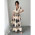 thumbnail image 3 of EASYBRA Womens Retro Floral V Neck Maxi Dress Pleated Waist A Line Summer Casual Elegant Long Dress, 3 of 6