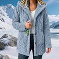 thumbnail image 6 of Women's Thick Warm Fleece Coat Hood Cardigan, Button Front Long Sleeve Loose Mid Length Winter Casual Loungewear Jacket Light Blue M, 6 of 8