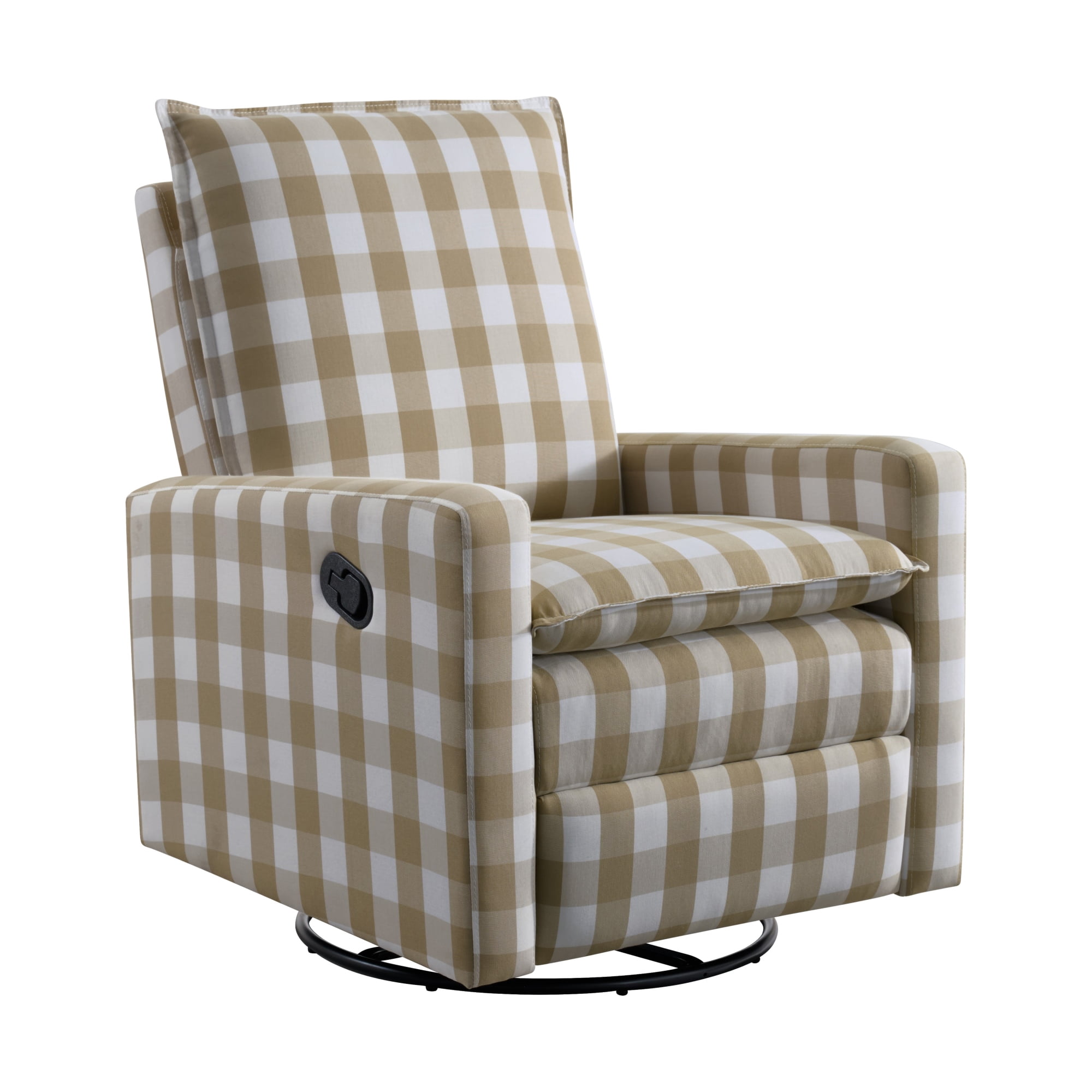 Soho Baby Coventry Upholstered Glider Recliner Rocking Chair 360° Swivel for Nursery and Living Room – Gingham Tan