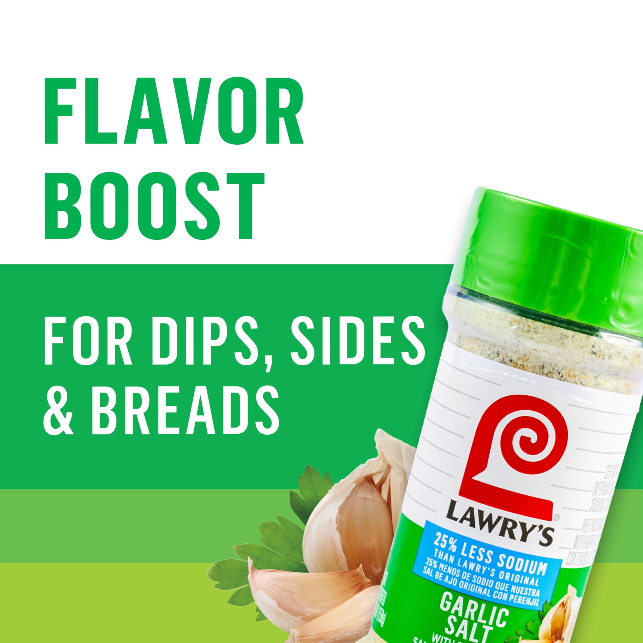 (3 pack) Lawry's Kosher 25% Less Sodium Garlic Salt With Parsley, 5.62 oz Bottle
