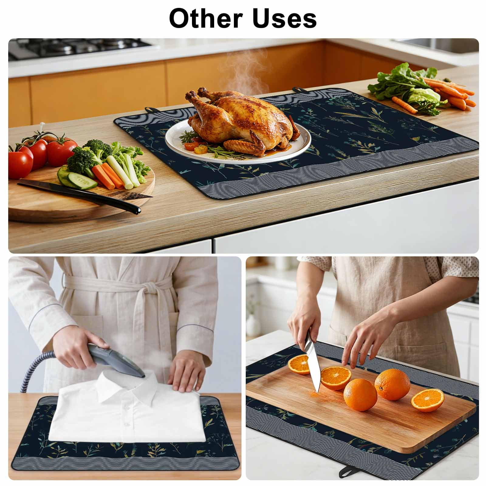 Black Spring Floral Stove Top Cover for Electric Stove, Heat-proof & Non Slip Glass Top Stove Cover Protector, Watercolor Botanical Flower Striped Kitchen Flat Cooktop Rubber Mat 24x21 Inches