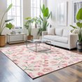 thumbnail image 4 of Pink Floral Washable Living Room Rugs 5'x8', Spring Romantic Flower Pale Pink Backdrop French Country Washable Throw Large Area Rug Non-Slip Sturdy Edge Binding Carpet for Living Area Kitchen Office, 4 of 9