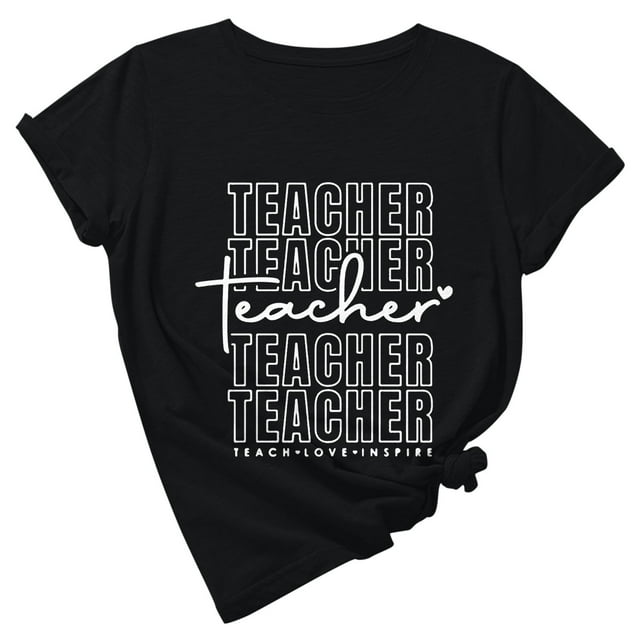 Hauts à Col Rond Amples pour Femmes Pull-Over Fluide Journée des Enseignants Imprimé Mignon Manches Courtes T-Shirt