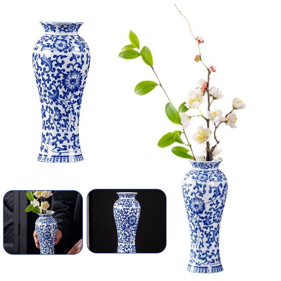 Blue and White Vintage Vase,Porcelain Flower Vase,Ceramic Chinoiserie Floral Vase for Home Decor Centerpieces, Living Room, Bookshelf, Office,Gifts for Adults Mom Unique Flower Vase