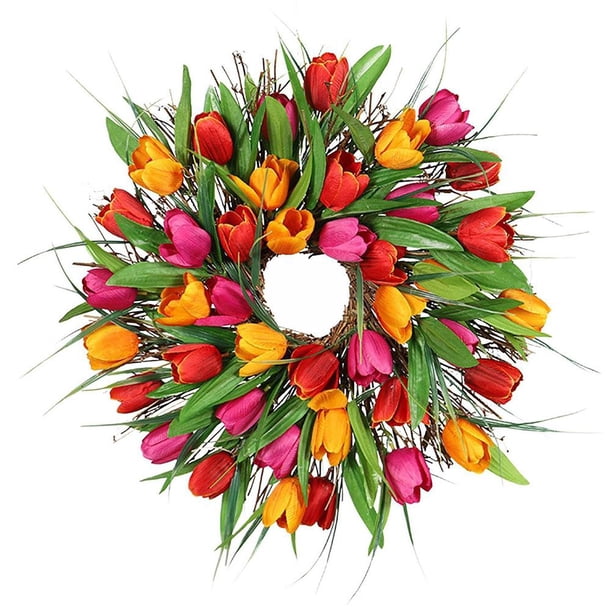 Tulipanes Artificiales, Guirnalda De Flores Para Puerta, Adornos Colgantes De Pared Para Puerta Delantera, Regalo Para El Día De La Madre Advancent HA043186-02