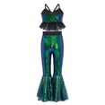 thumbnail image 2 of Miutii Kids Girls Jazz Dance Outfits Tulle Ruffle Camisole Top with Bell-Bottom Pants Sequins Ballroom Dancewear Green 12, 2 of 7