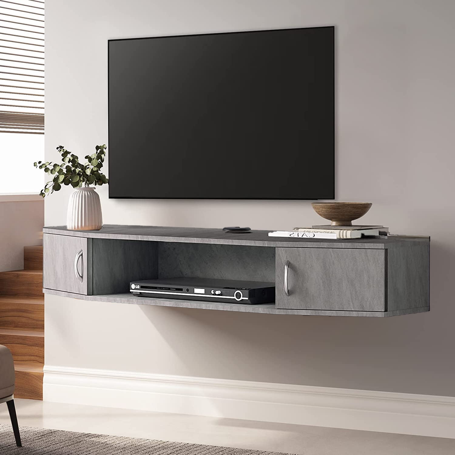 FITUEYES Floating TV Stand with 16 Lights LED Light, Wall Mounted TV Shlef, Entertainment Center Console Stand with Storage Cabinets for Living Room Bedroom