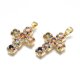 thumbnail image 3 of Brass Micro Pave Cubic Zirconia Pendants Real 16K Gold Plated Nickel free Cross Colorful 27x18.5x4mm Hole: 2.5x5mm, 3 of 3