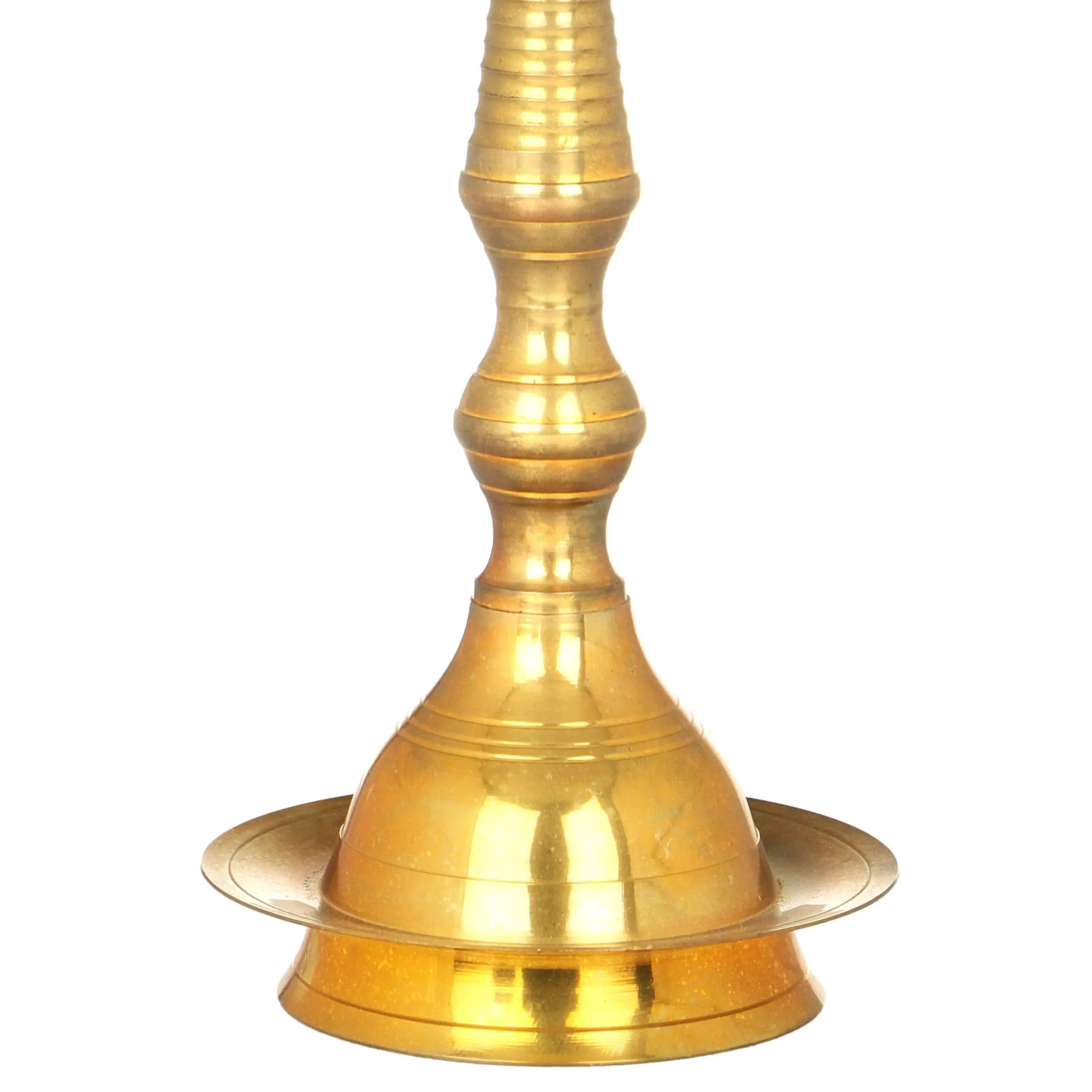 12" Brass Five Wicks Kuthu Vilakku Puja Lamp - Handmade Oil Ghee Ritual Home Decor Lighting
