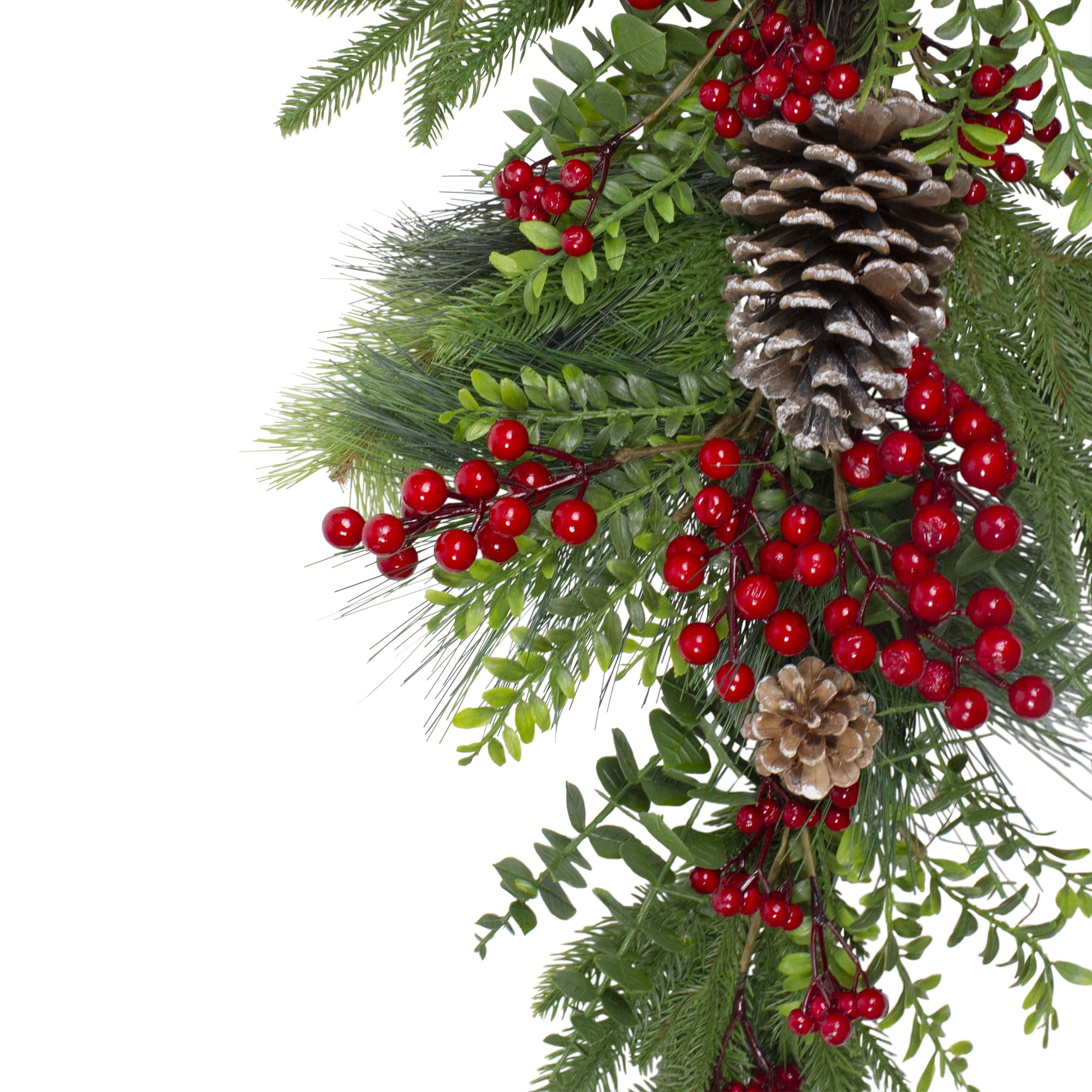 26" Berry and Snowy Pinecones Artificial Teardrop Christmas Swag - Unlit