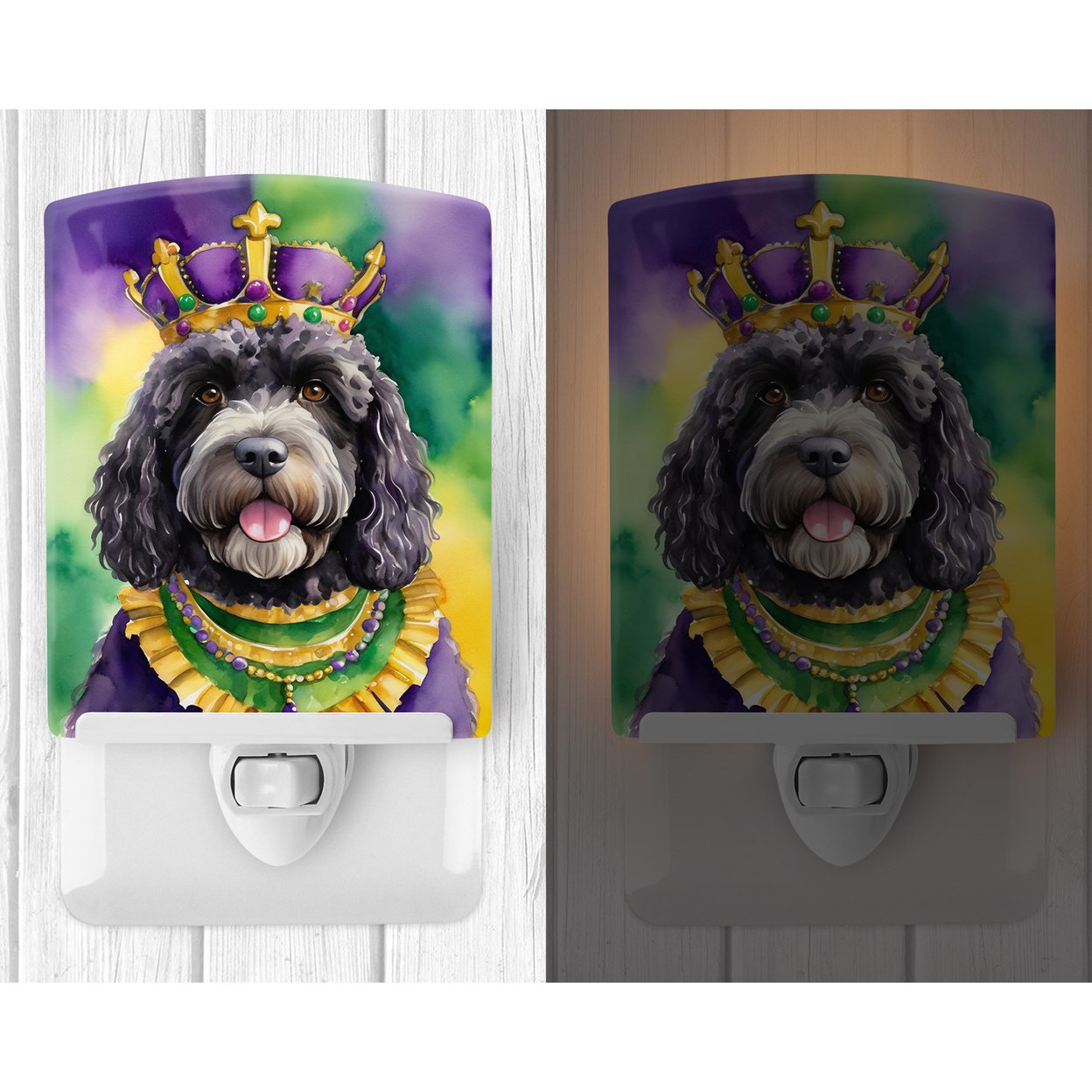 Portuguese Water Dog King of Mardi Gras Ceramic Night Light 4 in x 6 in