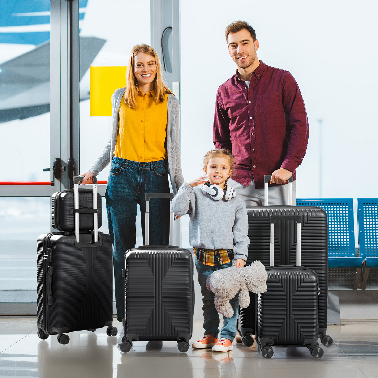 Ktaxon Luggage Set Hardshell Lightweight PP Carry On Suitcase 360° Spinner Wheels Black