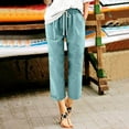 thumbnail image 4 of Women Fashion Solid Color Cotton Flax Elastic Long Pants Beach Leisure Trousers, 4 of 4