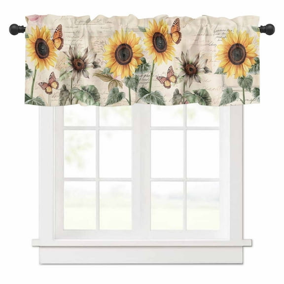 Valances for Windows American Pastoral Style Sunflower Butterfly Farm Valance Rod Pocket Window Treatments Curtains for Kitchen Small Windows Living Room Bedroom Bathroom, 60"x18"