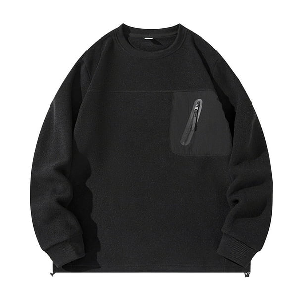 pstuiky Camisas de manga larga de invierno para hombre, Camiseta con capucha cálida de cuello redondo y manga larga de color liso para hombre camisetas de hombre xl