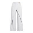 thumbnail image 6 of ZToonmas Womens Linen Asymmetric Wrap Wide Leg Pants High Waist Wooden Buttons Hidden Elastic Waist Loose Straight Long Casual Pants, 6 of 6