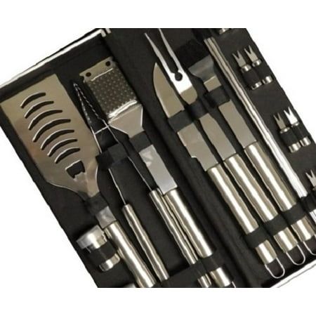 Outdoor Kitchen Kit The Great Outdoor 23 Piece Stainless Stainless Steel Grilling Accessories Set Complete Tool Kit with Scraper, Brush, Meat Knife, Skewers & More ()