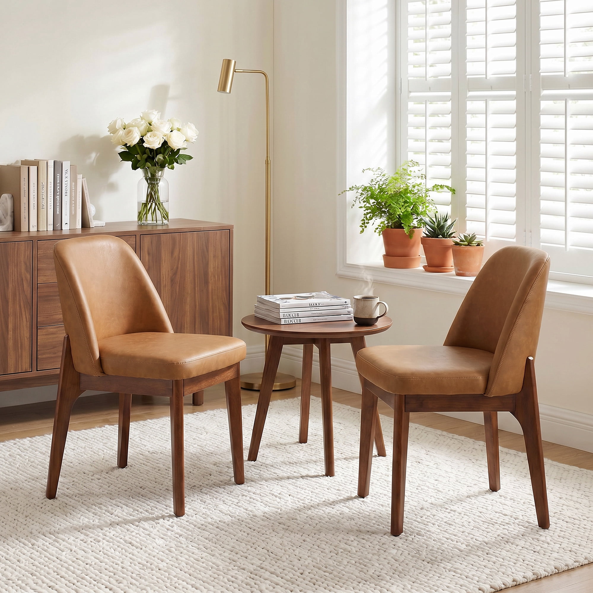 19.7" W Faux Leather Dining Chairs Set of 4, Modern Upholstered Kitchen Chairs with Solid Wood Legs, Easy Clean, Brown