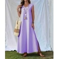 thumbnail image 5 of Women'S Tank Maxi Dress A-Line V-Neck Sleeveless Solid Color Loose Casual Long Beach Dresses Coverups Light Purple [Spot] S, 5 of 9