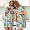 thumbnail image 4 of Balery Cute Cartoon Owls 3 Camisón de manga corta con cuello redondo para mujer, cómodo y elegante., 4 of 6