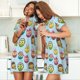 thumbnail image 4 of Fotbe Cute Cartoon Owls 3 Bata de Dormir para Mujer con Estampado, Camisón de Algodón de Manga Corta, Ropa de Dormir Casual, 4 of 6