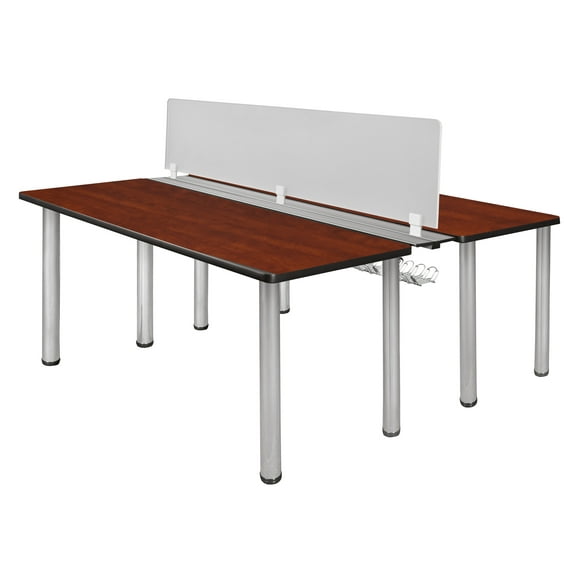 Kee 60" x 24" Benching System with Privacy Divider- Cherry/ Chrome