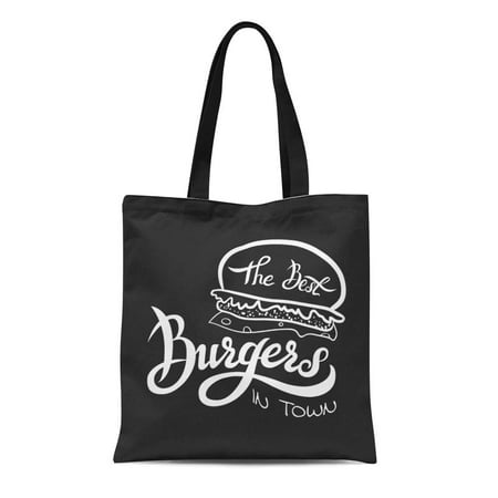 ASHLEIGH Canvas Tote Bag the Best Burgers Lettering Emblem for Fast Food Durable Reusable Shopping Shoulder Grocery (Best Fast Food Packaging Design)