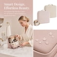thumbnail image 3 of Travel Makeup Bag with Magnetic Fold Down Flap, Waterproof Leather Cosmetic Bag for Women, Multi Zone Standing Toiletry Organizer（Cream   1PCS）, 3 of 7