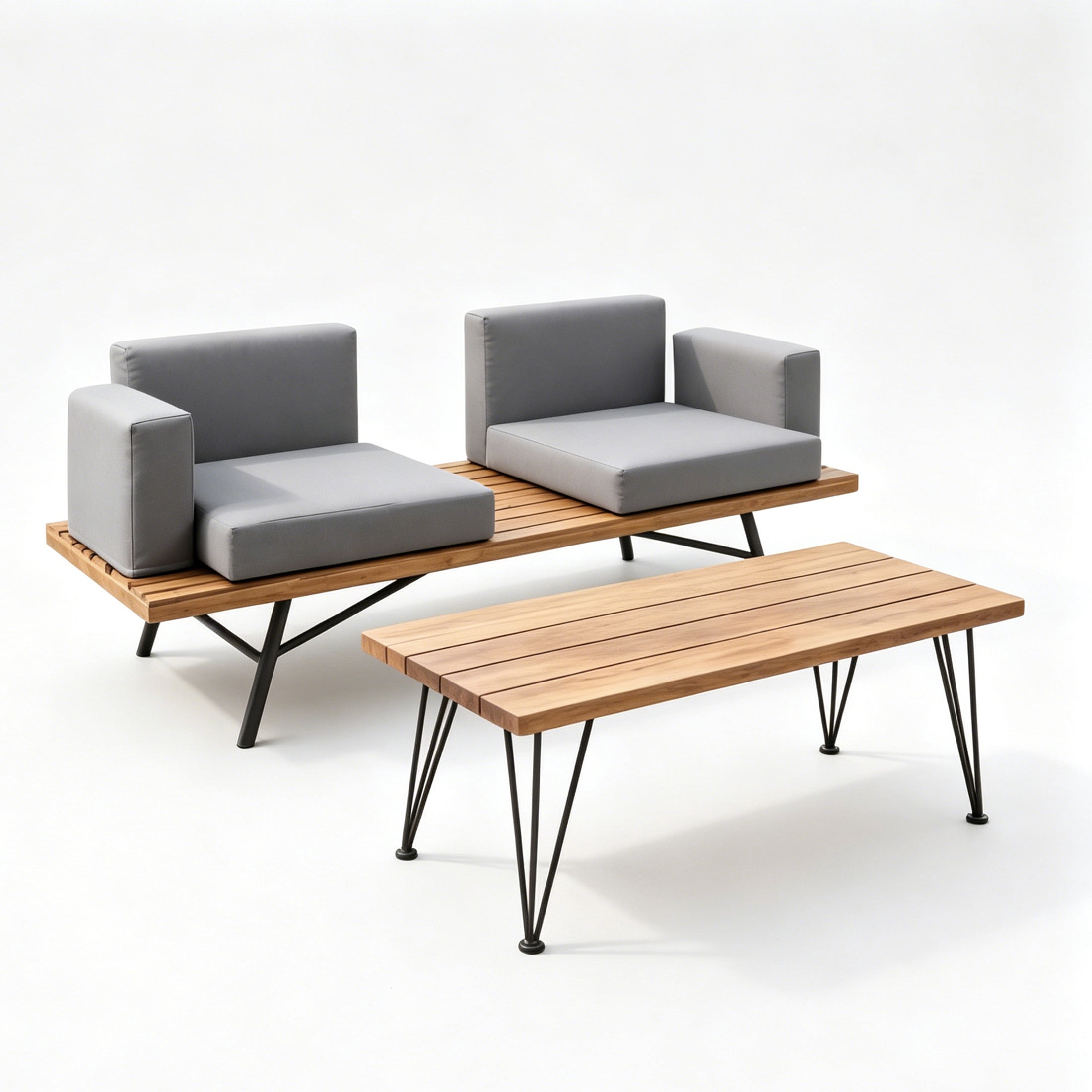 Christopher Knight Home 2-Piece Patio Conversation Set, Loveseat with Coffee Table, Teak + Gray
