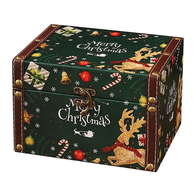 Clearance!!Christmas Leather Wooden Storage Box Desktop Sundries Storage Box Candy Packaging Box Gift Box