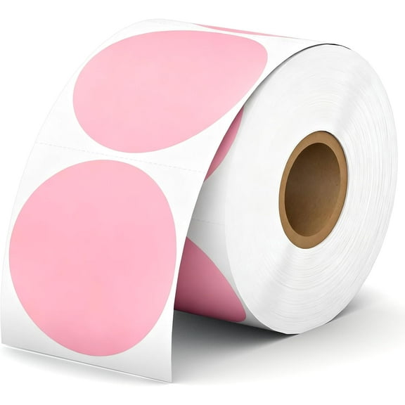Round Color Label Stickers 2 Inch Self-Adhesive Circles, Writable Printable Roll, 750 Pack, Pink