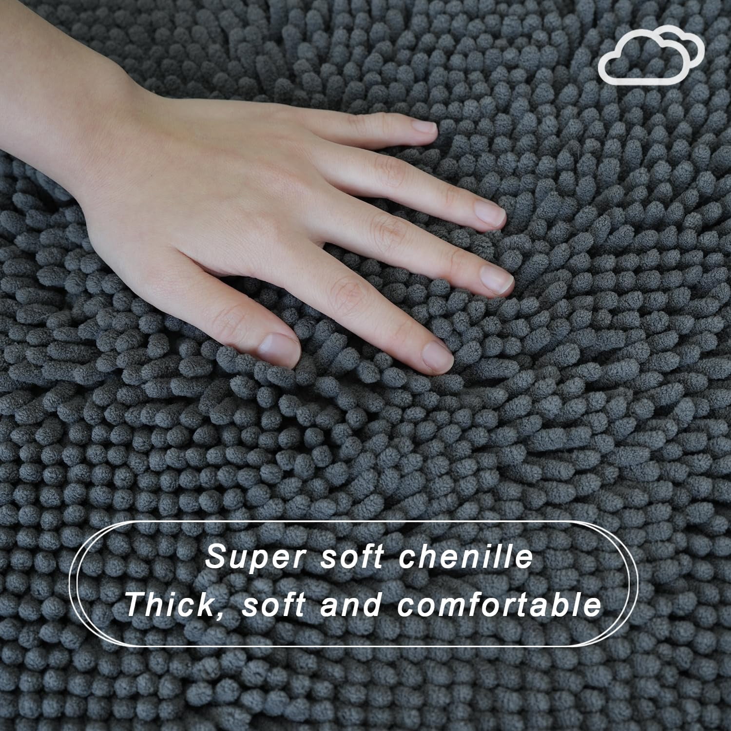 Bathroom Rugs Sets 2 Piece, Ultra Soft Absorbent Bath mat Chenille Bathroom Rug, Antiskid Bath mats Washable Bathroom mat (20x32 inch + 16x24 inch) Dark Gray