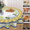 thumbnail image 4 of Lemon Tablecloth Round 60 Inch Summer Fruit Blue and Yellow Table Cloth Circular Table Cover Wipeable Reusable Polyester Tabletop for Dining Kitchen Holiday Decor, 4 of 7