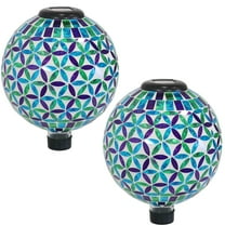 Sunnydaze Blue Cool Blossoms 10" Mosaic Glass Outdoor Gazing Globe with Solar Light (2 Count)
