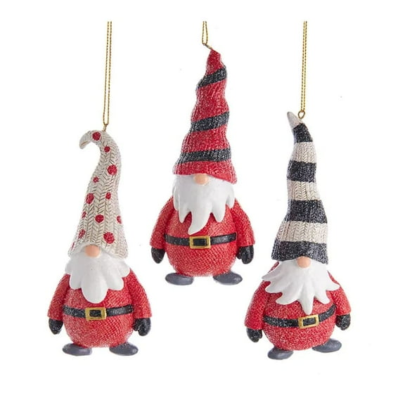 Gnome Dwarf Christmas Ornament Set - Long Hat Chubby Gnomes Holiday Decorations - 3 Piece Set