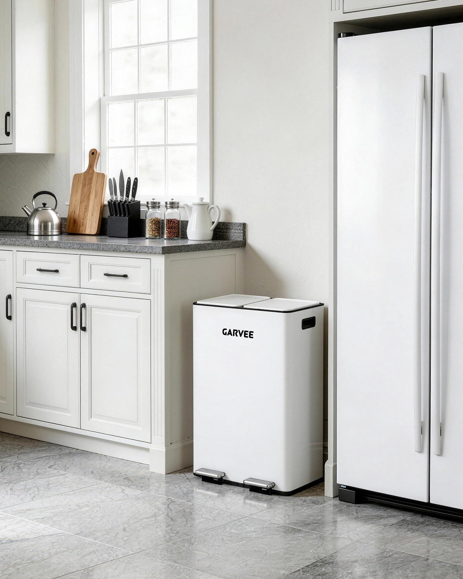 Dual Trash Can 16 Gallon 60L Stainless Steel Garbage and Recycling Can with Foot Pedal for Kitchen, Living Room, Office, Removable Inner Buckets Soft Close Lid Odor Proof, Garbage sorting