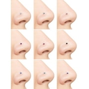 Body Jewelry Women’s Stainless Steel 22G Multicolor Stud Nose Ring, 9-Pack