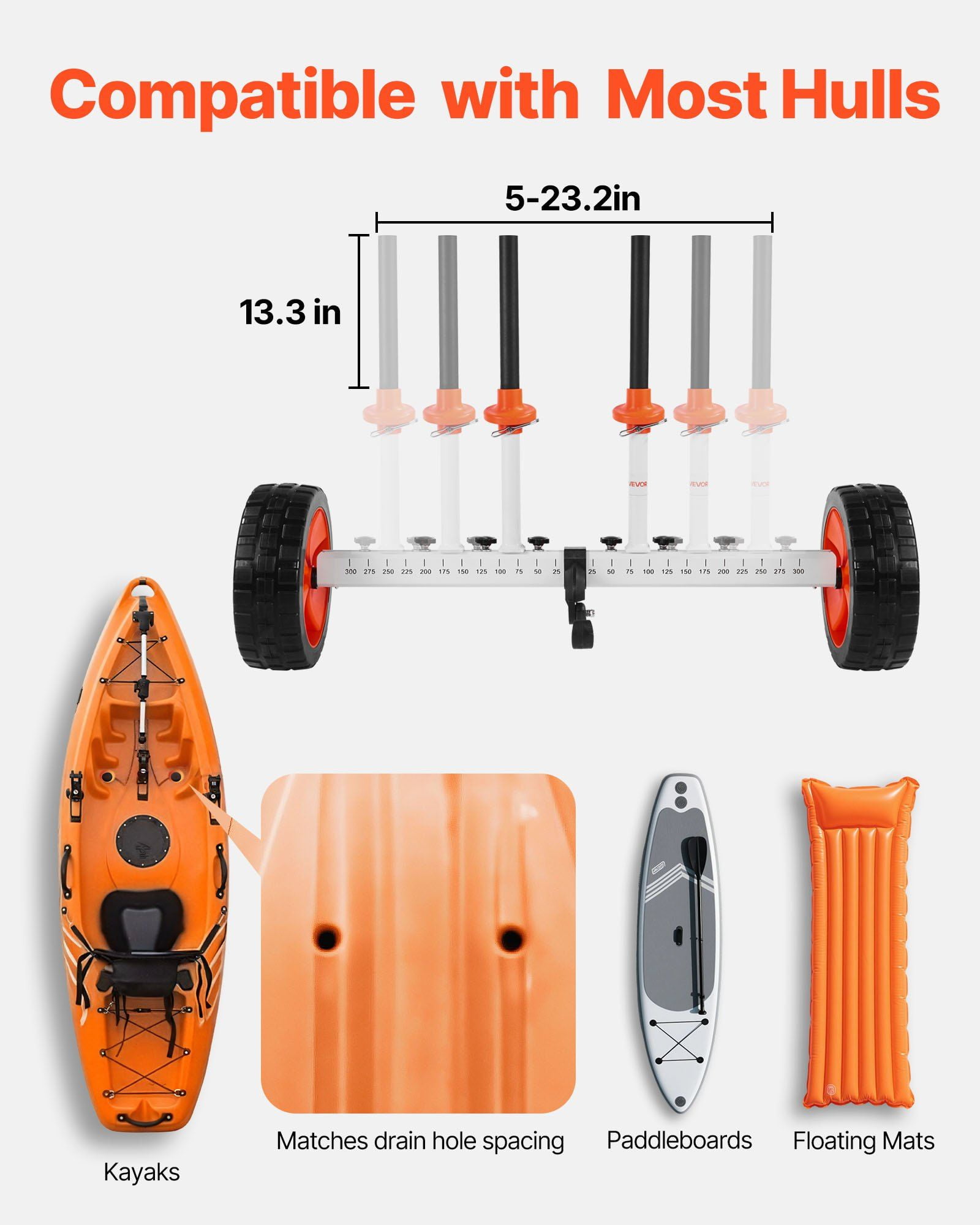 CAFORKP Kayak Cart, 230 lbs Load Capacity, Canoe Dolly with 10" Solid PU Tires & Kickstand