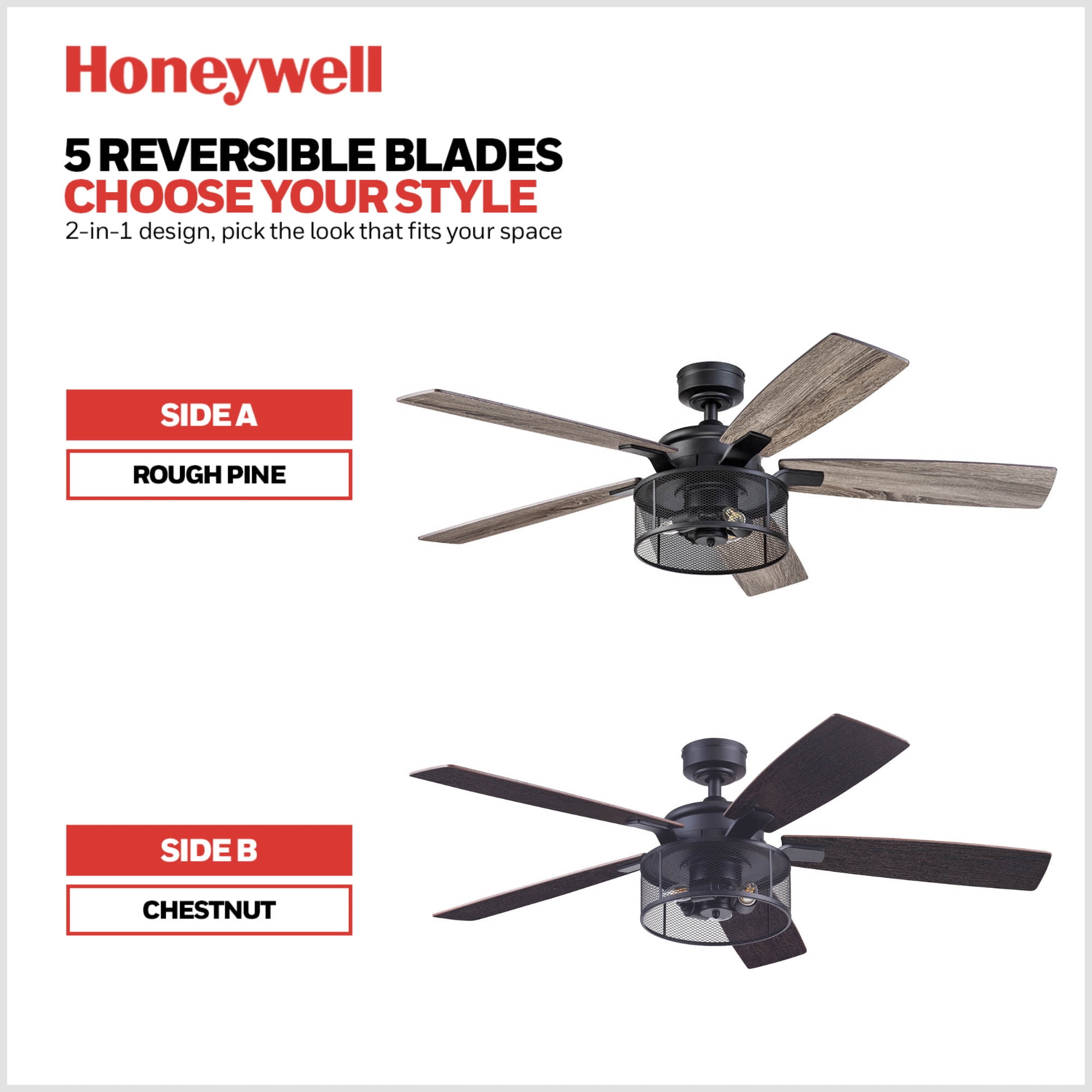 Honeywell Carnegie 52" Matte Black Ceiling Fan with Lights and Remote Control