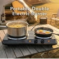 thumbnail image 5 of OVENTE Electric Countertop Double Burner, 1700W Cooktop with 7.25" and 6.10" Cast Iron Hot Plates, Temperature Control, Portable Cooking Stove and Easy to Clean Stainless Steel Base, Black BGS102B, 5 of 8